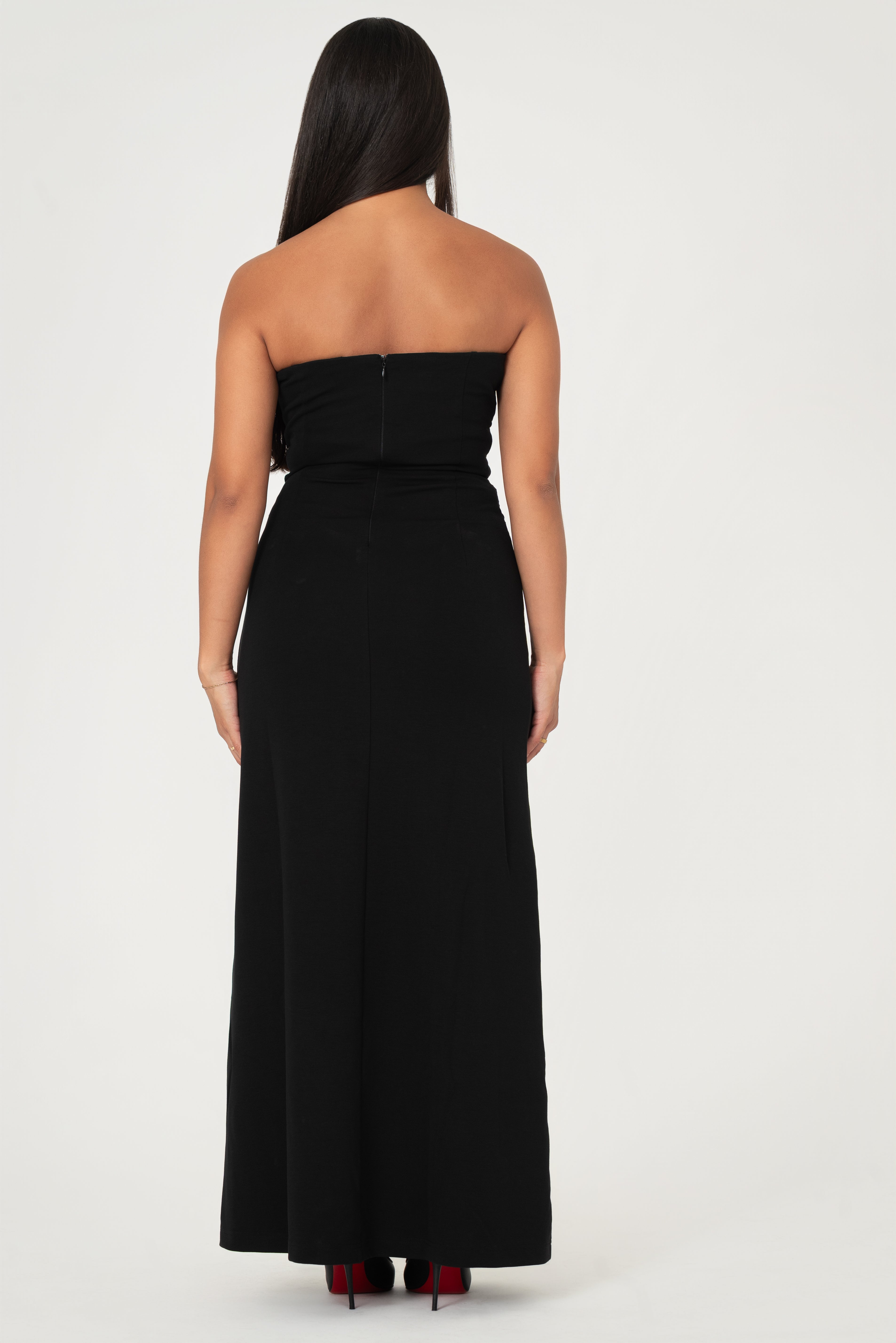 Black Maxi Dress with Gold Buckle with Removable Strap