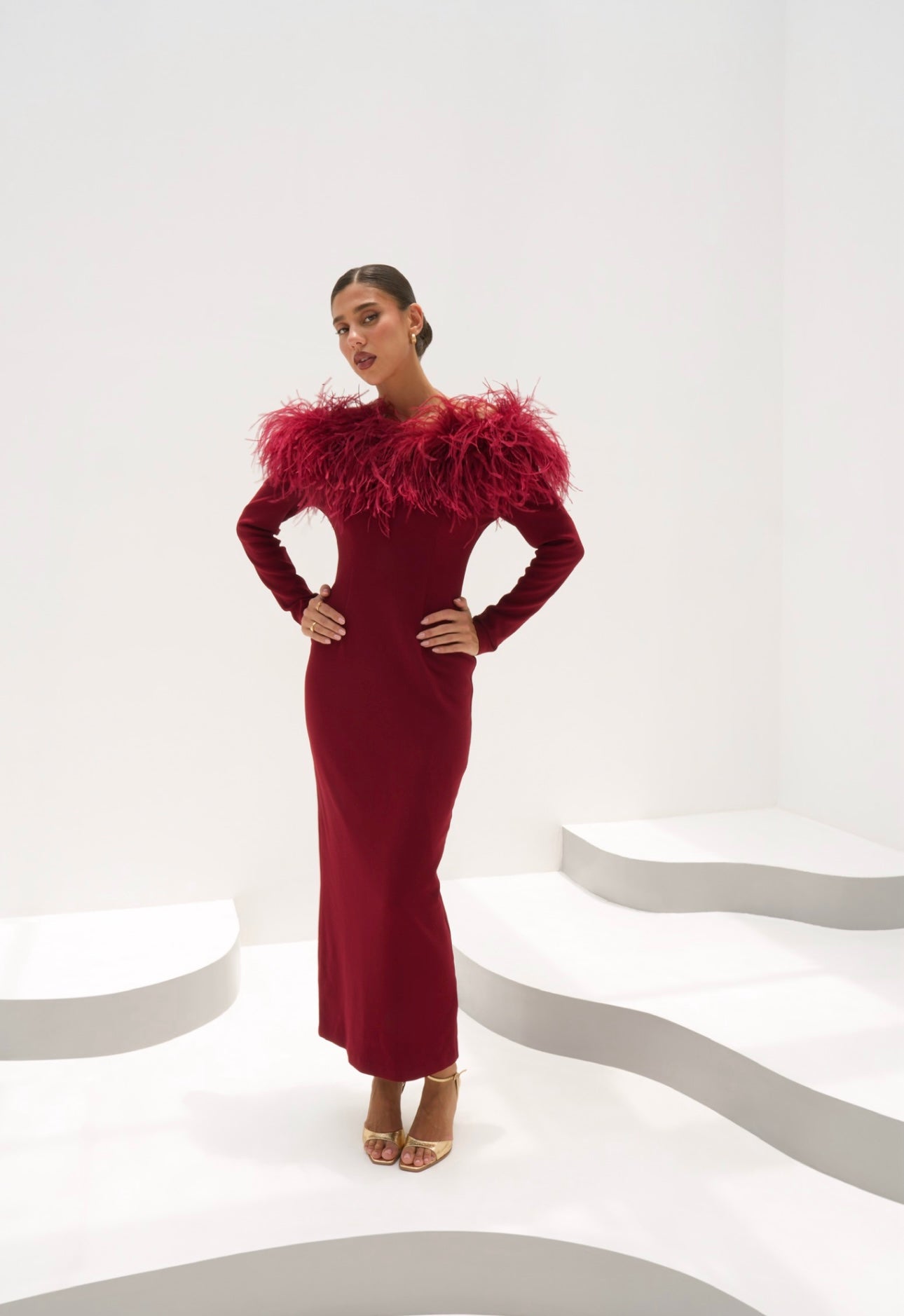 Layan Feather-Trimmed Maxi Dress